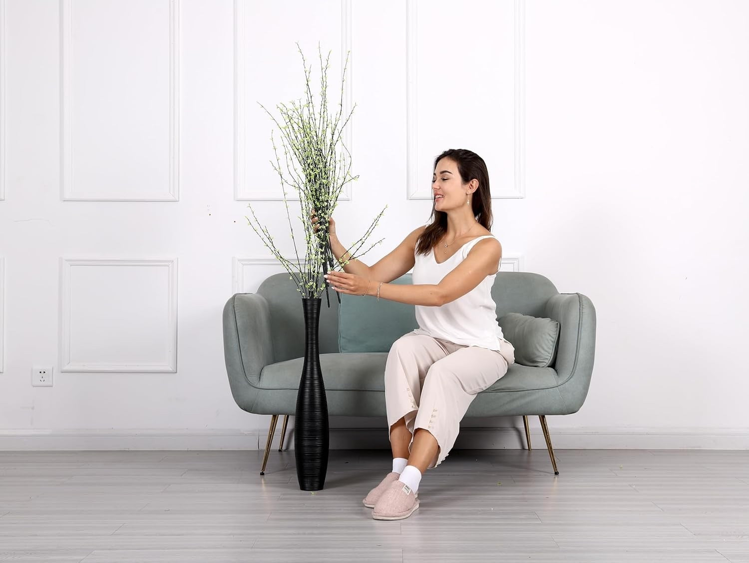 Tall Floor Vase 65cm Black Resin Decorative Vase Living Room Home Decor