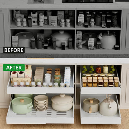 Pull Out Cabinet Organiser Drawers 2 Pack Adjustable Sliding Kitchen Shelves Whi