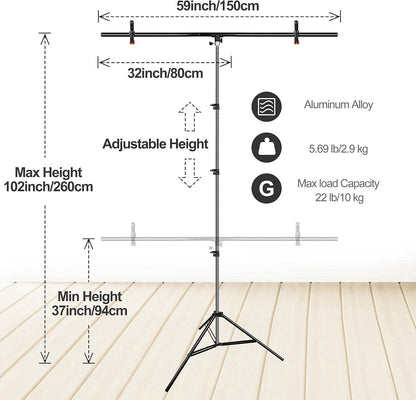 Photography Backdrop Stand Kit White 5x7ft Screen Adjustable T Shape Studio