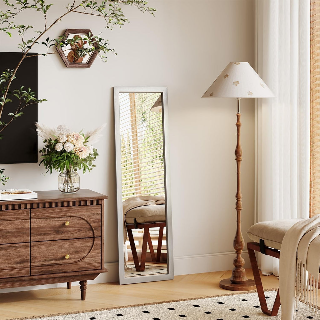 Over Door Full Length Mirror 110x45cm Wall Mounted Silver Frame Bedroom