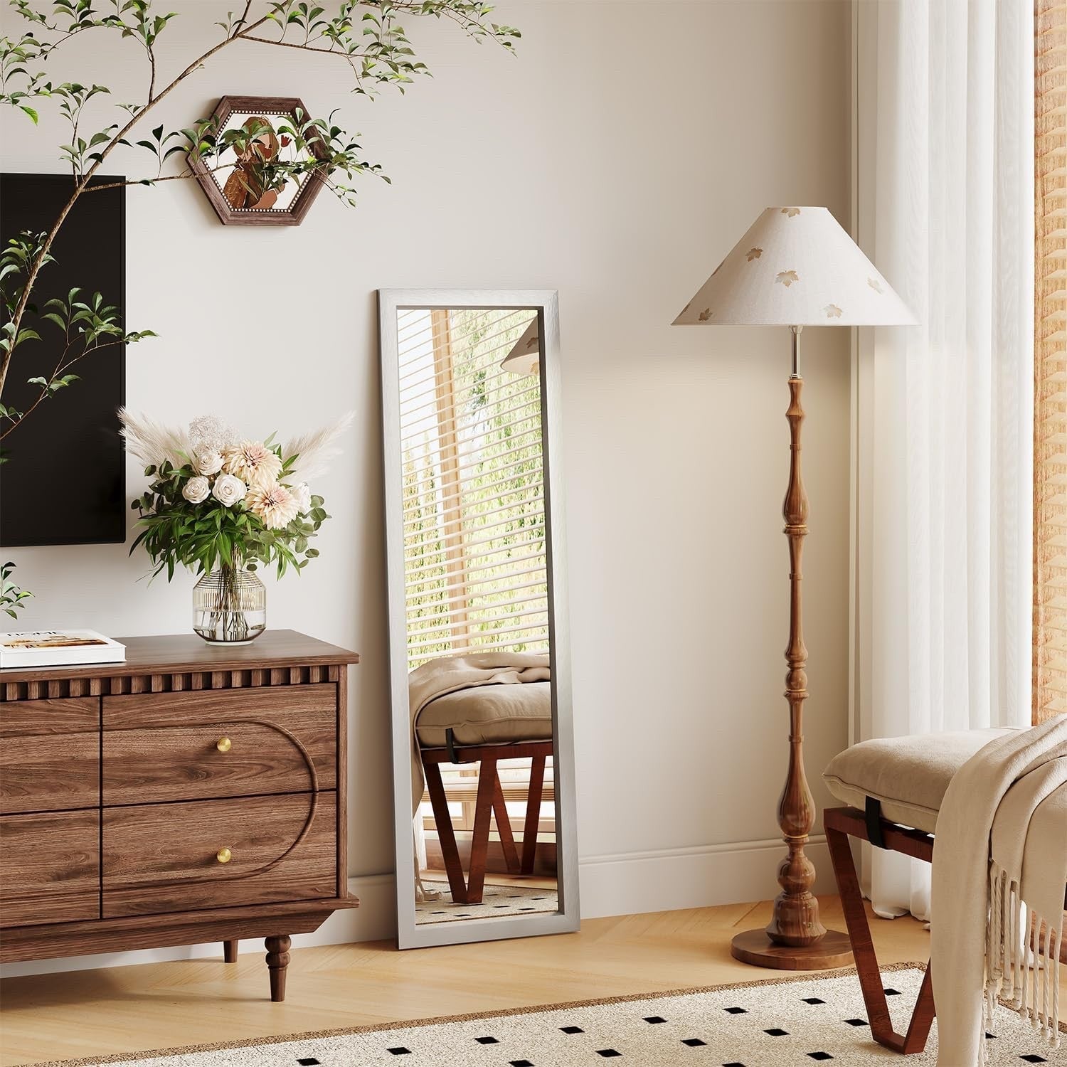 Over Door Full Length Mirror 110x45cm Wall Mounted Silver Frame Bedroom