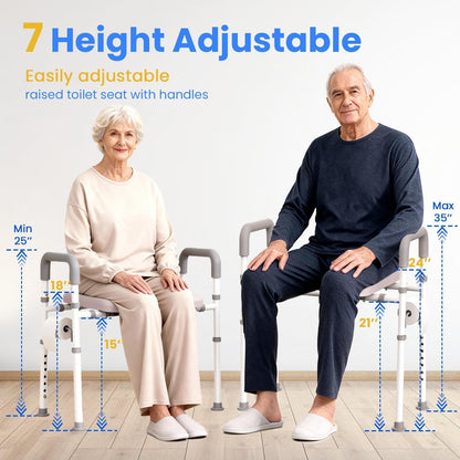 Raised Toilet Seat Riser with Handles Adjustable Height Width Padded Elderly WC