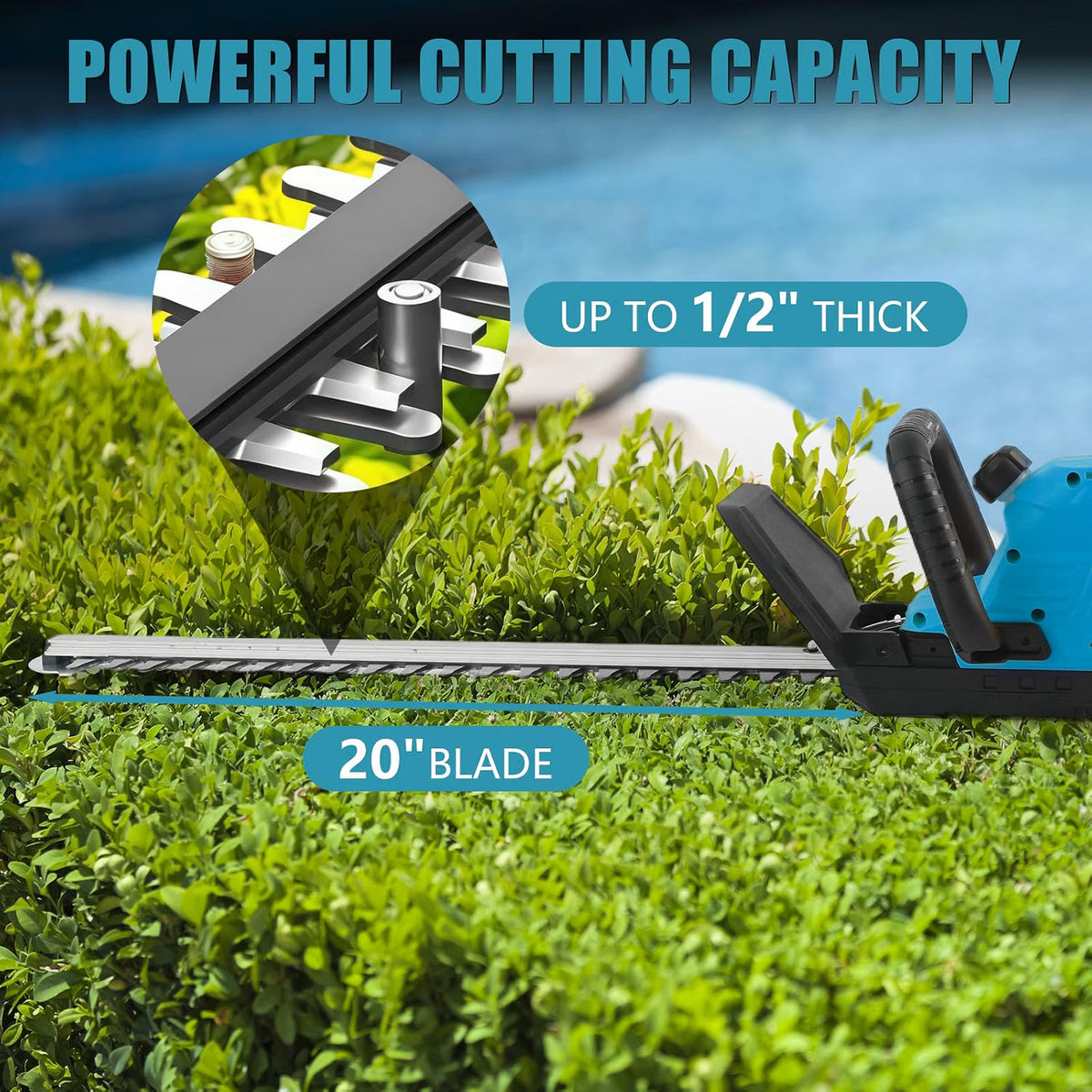 Cordless Hedge Trimmer 50cm 18V Brushless 180° Rotating Head 16mm Cutting