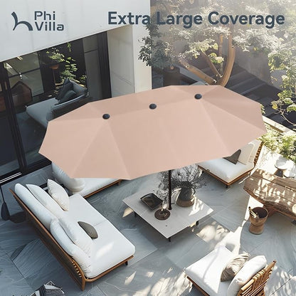 Large Garden Parasol 3.8m Double Patio Umbrella Beige Crank Outdoor Sun Shade