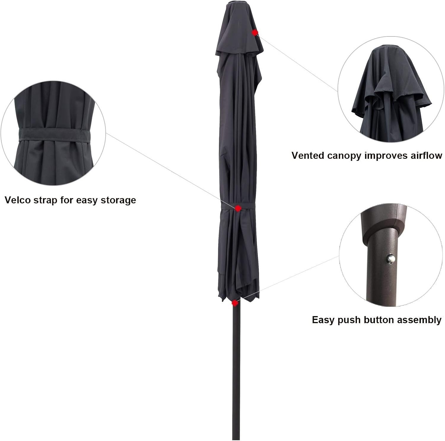 2.75m Half Round Wall Parasol Garden Patio Umbrella Crank Tilt UV Black