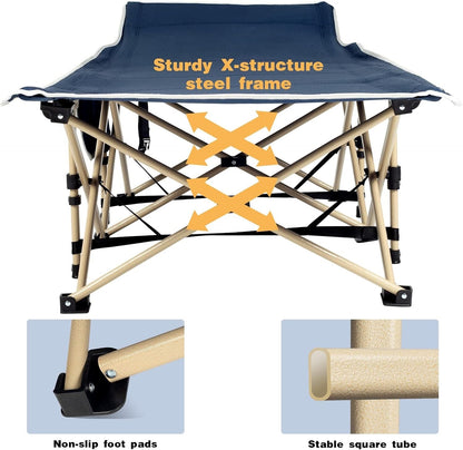 Camping Bed Foldable Camp Cot Extra Large Heavy Duty 550lb With Carry Bag