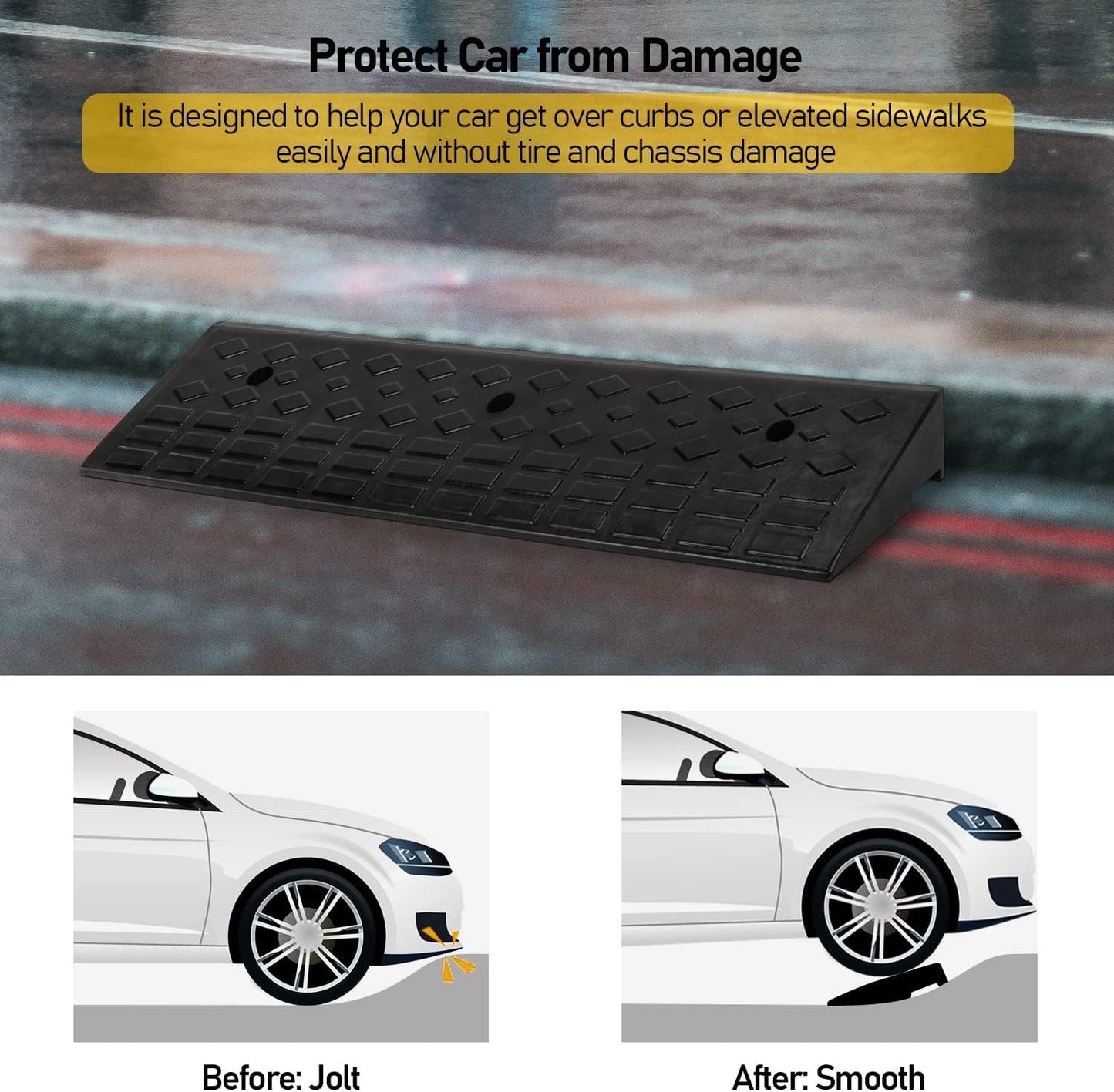 Rubber Kerb Ramp Heavy Duty 100x25x10cm Non Slip Driveway Threshold Access