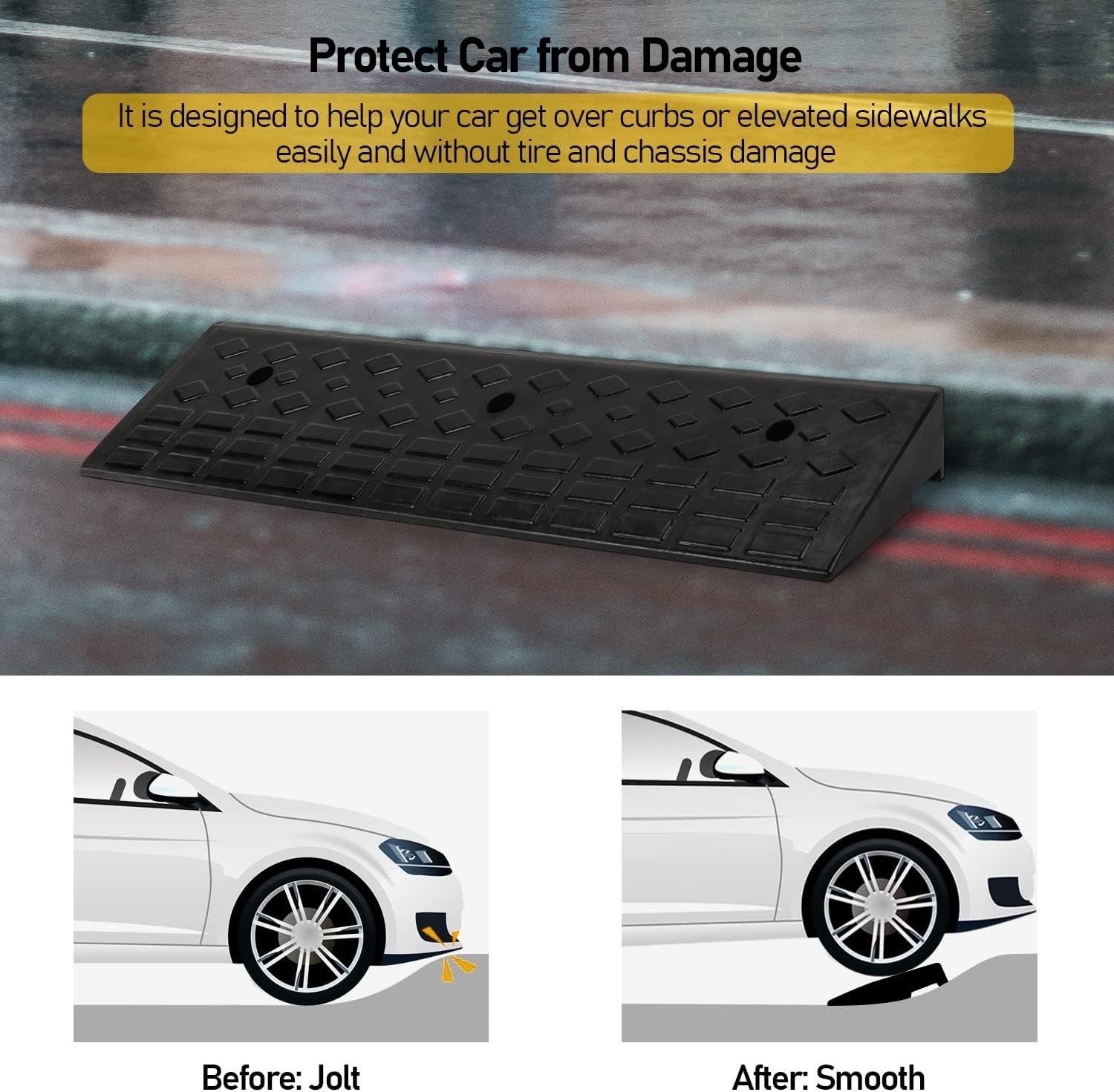 Rubber Kerb Ramp Heavy Duty 100x25x10cm Non Slip Driveway Threshold Access