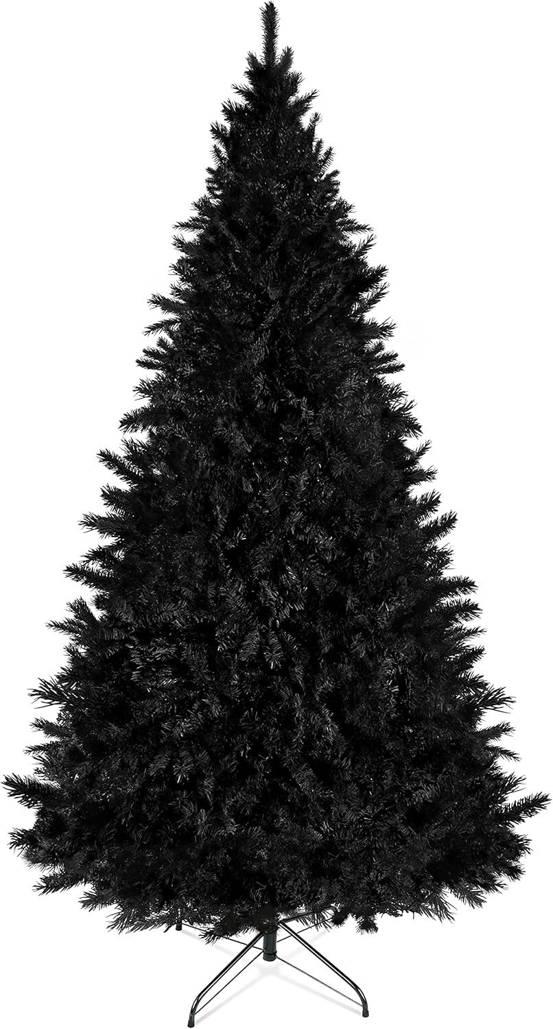 Prextex 6FT Black Artificial Christmas Tree Canadian Fir with Metal Stand Indoor