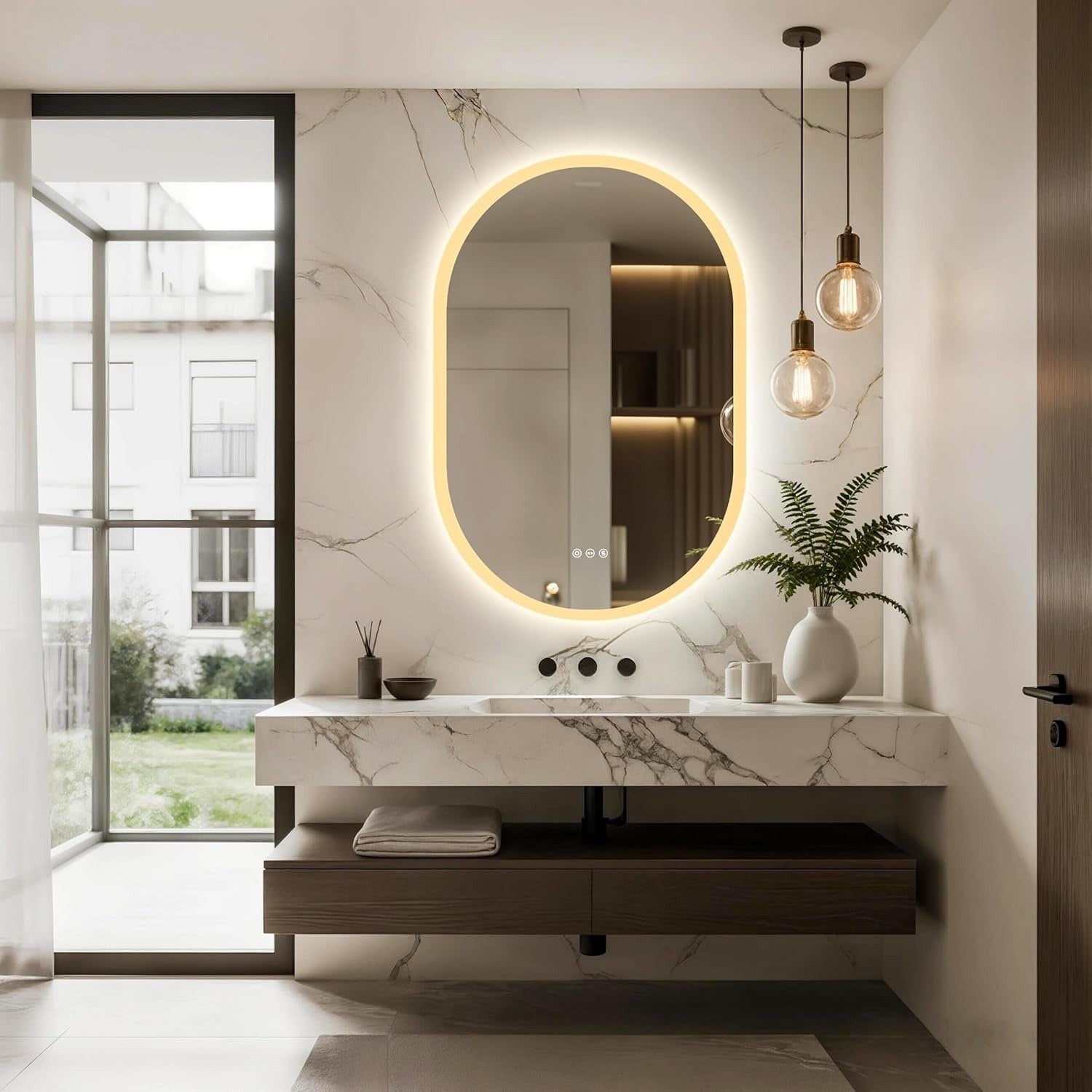 600x900mm LED Bathroom Mirror Anti Fog Dimmable 3 Color Light Wall Mounted IP56