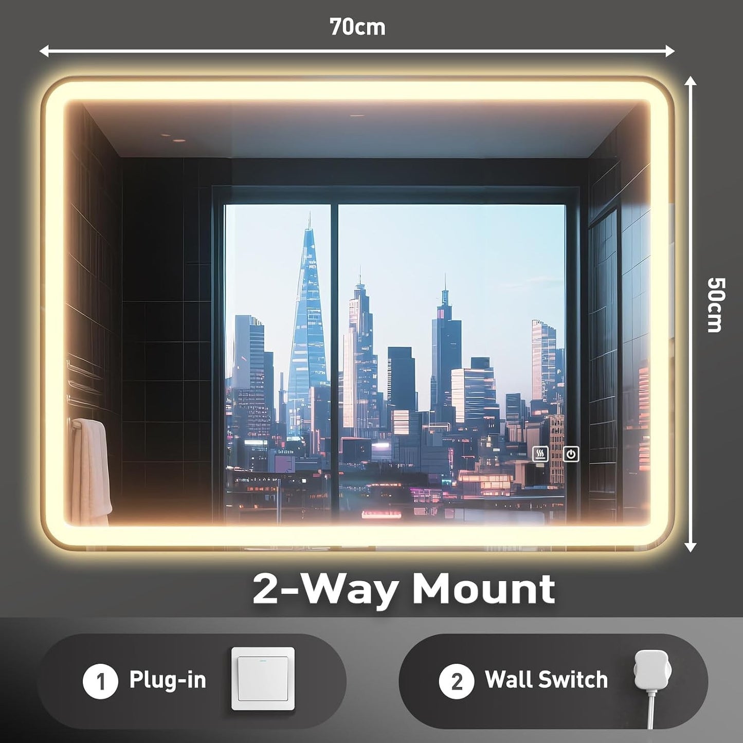 LED Bathroom Vanity Mirror 500x700mm 3 Colour Dimmable Anti Fog Touch Control