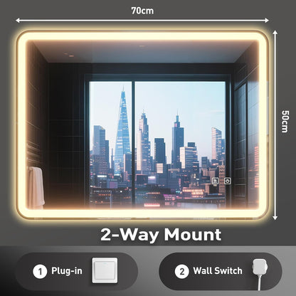 LED Bathroom Vanity Mirror 500x700mm 3 Colour Dimmable Anti Fog Touch Control