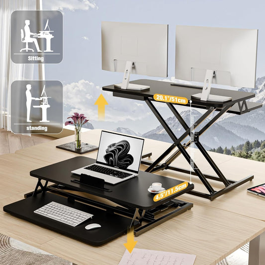 Standing Desk Converter 32in Height Adjustable Desk Riser Dual Monitor Stand