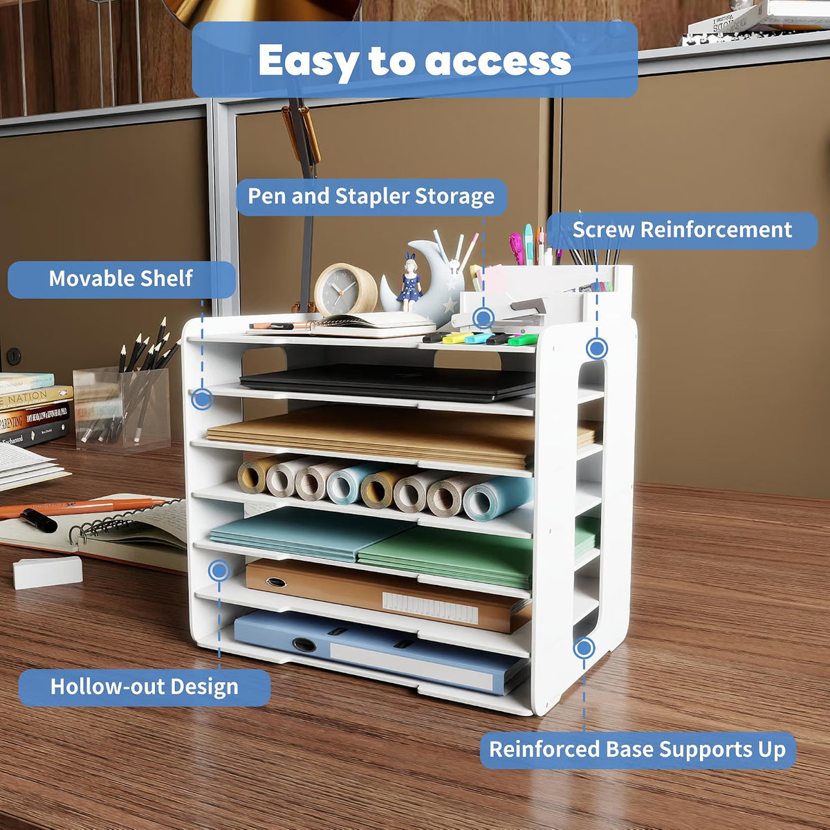 A3 Paper Organizer Desktop Storage 7 Compartment Document Sorter White PVC Rack