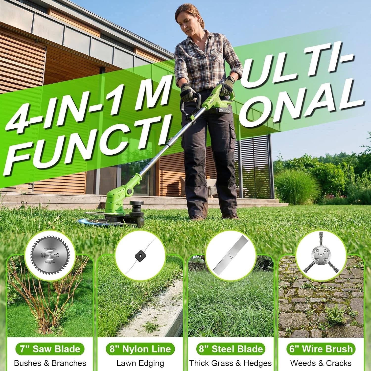 Cordless Grass Trimmer Strimmer Brush Cutter 21V 2 Batteries 4-in-1 Lawn Mower