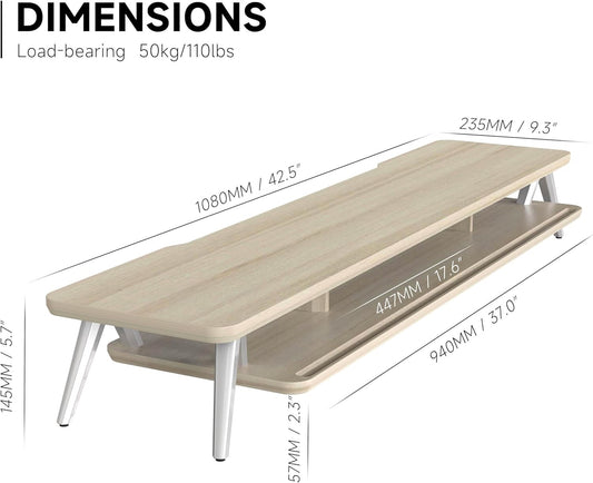 Fenge Dual Monitor Stand Monitor Stands Riser for 2 Monitors 108cm Oak