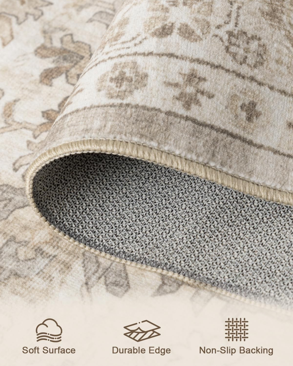 Vintage Beige Rug Washable Non Slip 300x400cm Living Room Bedroom Carpet Mat