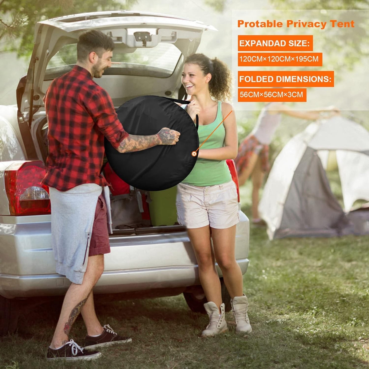 Pop Up Privacy Tent Camping Shower Toilet Changing 120x120x195cm Black UPF50