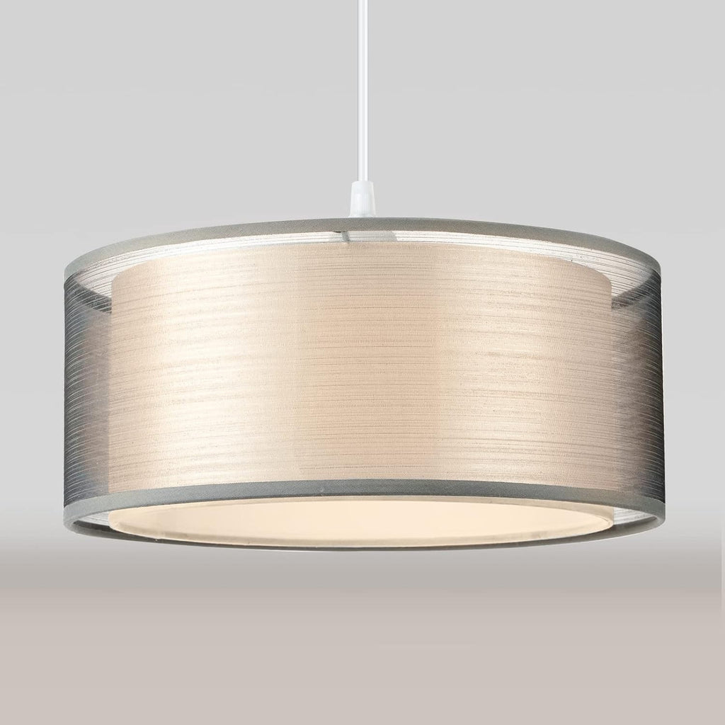 Modern Grey Ceiling Light Shade 2 Tier Drum Fabric Lampshade 30cm