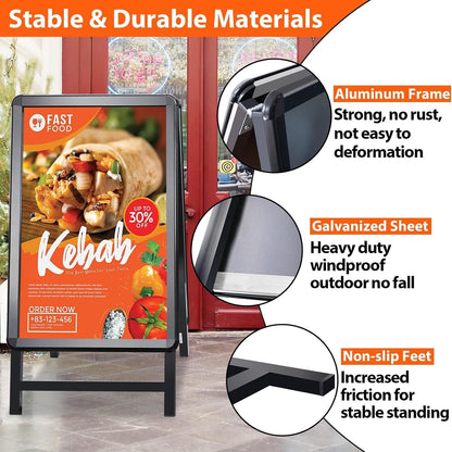 A2 A-Board Pavement Sign Black Double Sided Aluminium Poster Display Stand
