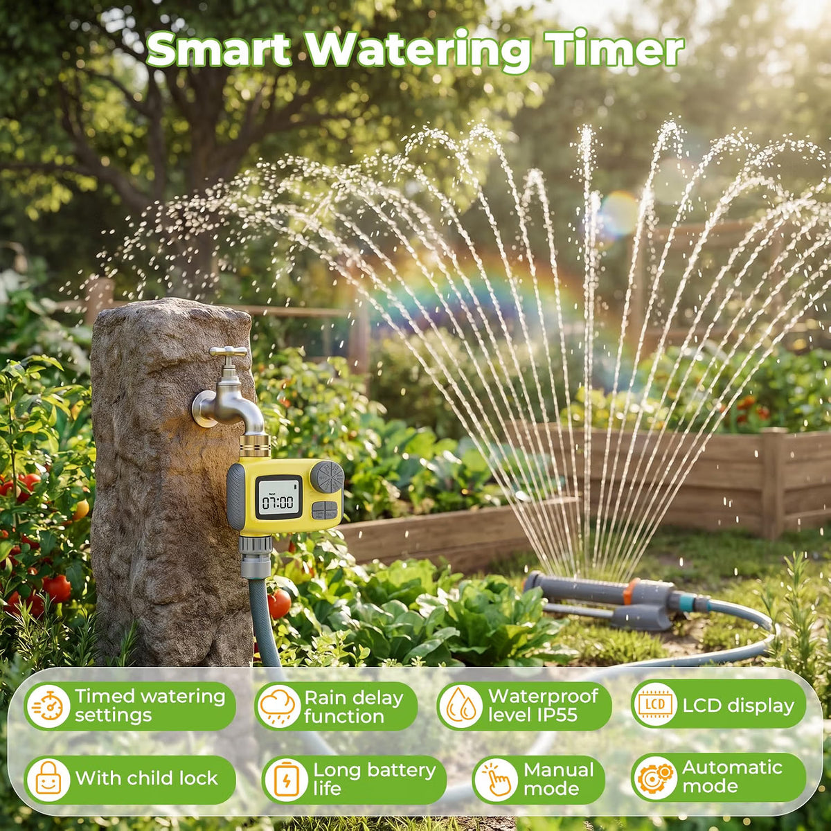 Garden Sprinkler System 3 in 1 Automatic Timer 10m Hose Oscillating Irrigation