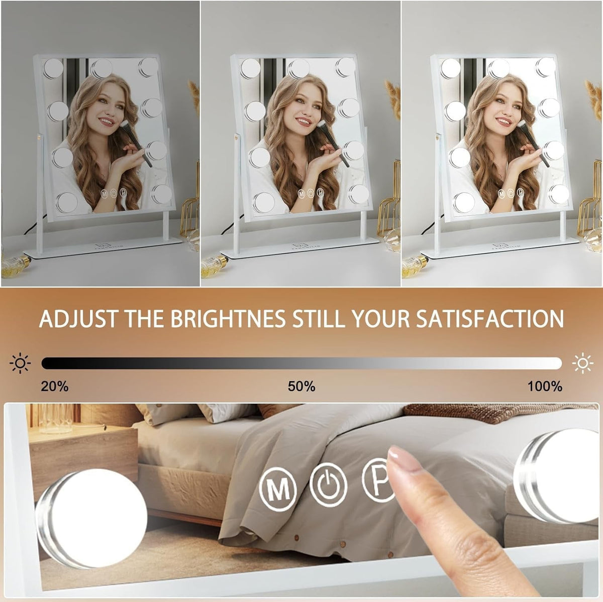 Vanity Mirror Hollywood Makeup LED 9 Bulbs 360 Rotation 10x Magnifier Touch