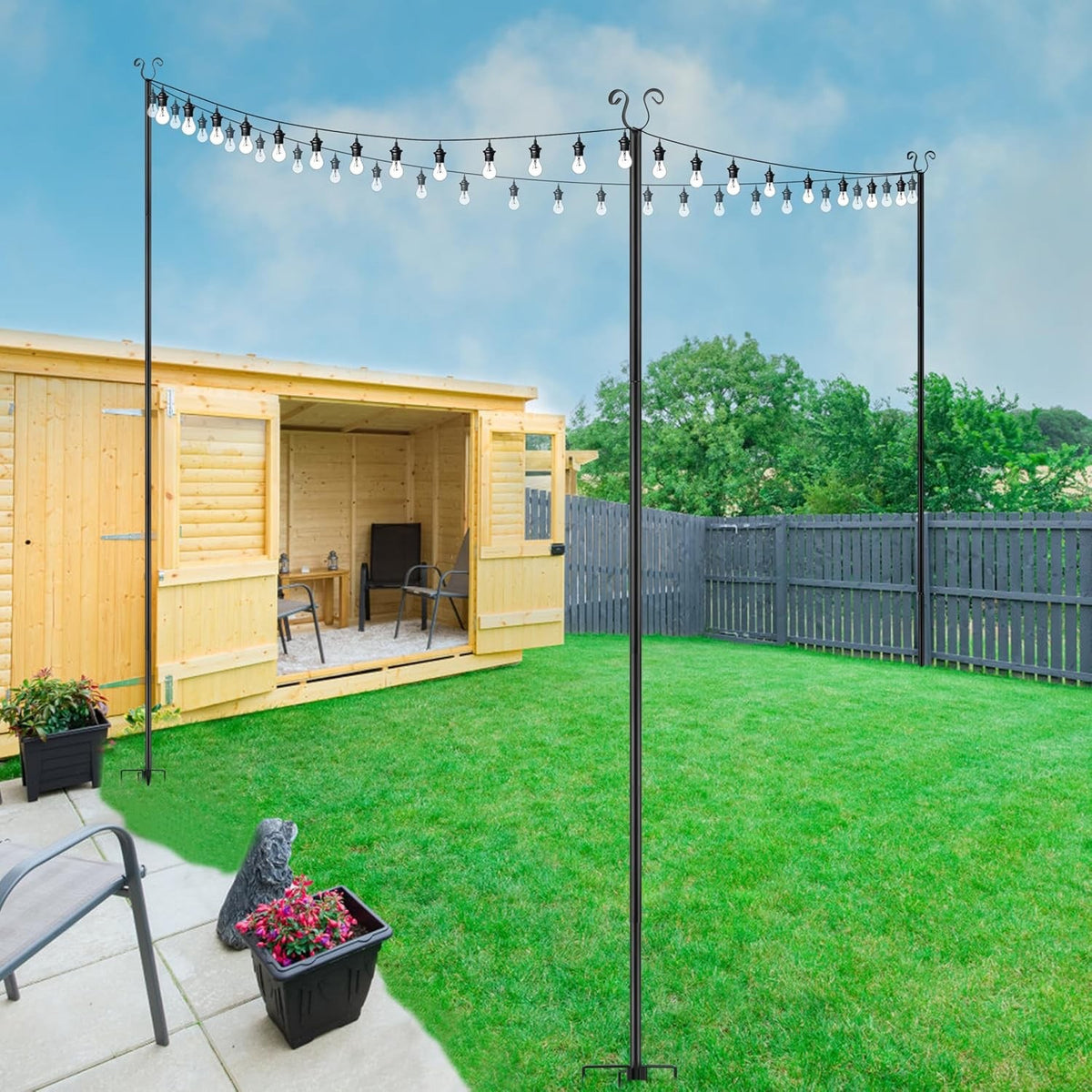 Festoon Light Poles Outdoor 4 Pack 2.7m Black Steel Garden String Light Stands