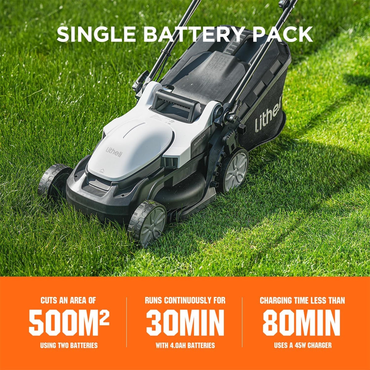 Litheli Cordless Lawn Mower 20V 33cm Brushless 5 Heights 30L 4.0Ah Battery