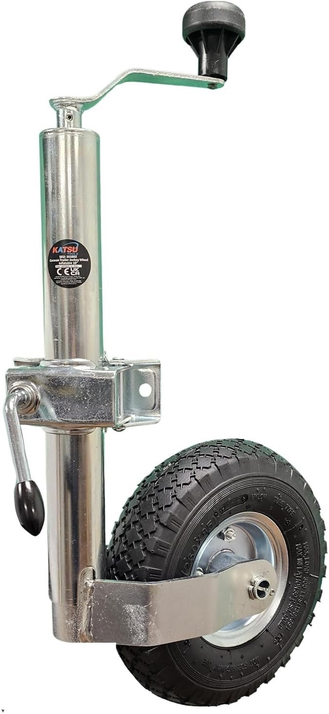 Jockey Wheel 48mm Pneumatic 10in Trailer Caravan Clamp Top Wind Galvanised Heavy