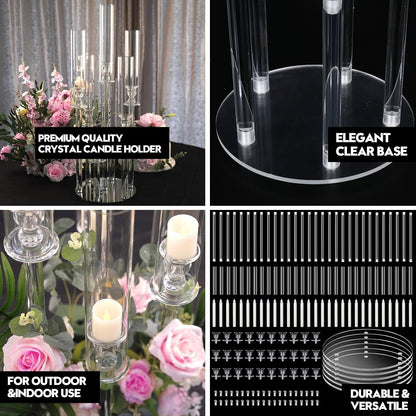 Candelabra Candle Holders 6 Sets 5 Arm Clear Acrylic 68cm Wedding LED Candles
