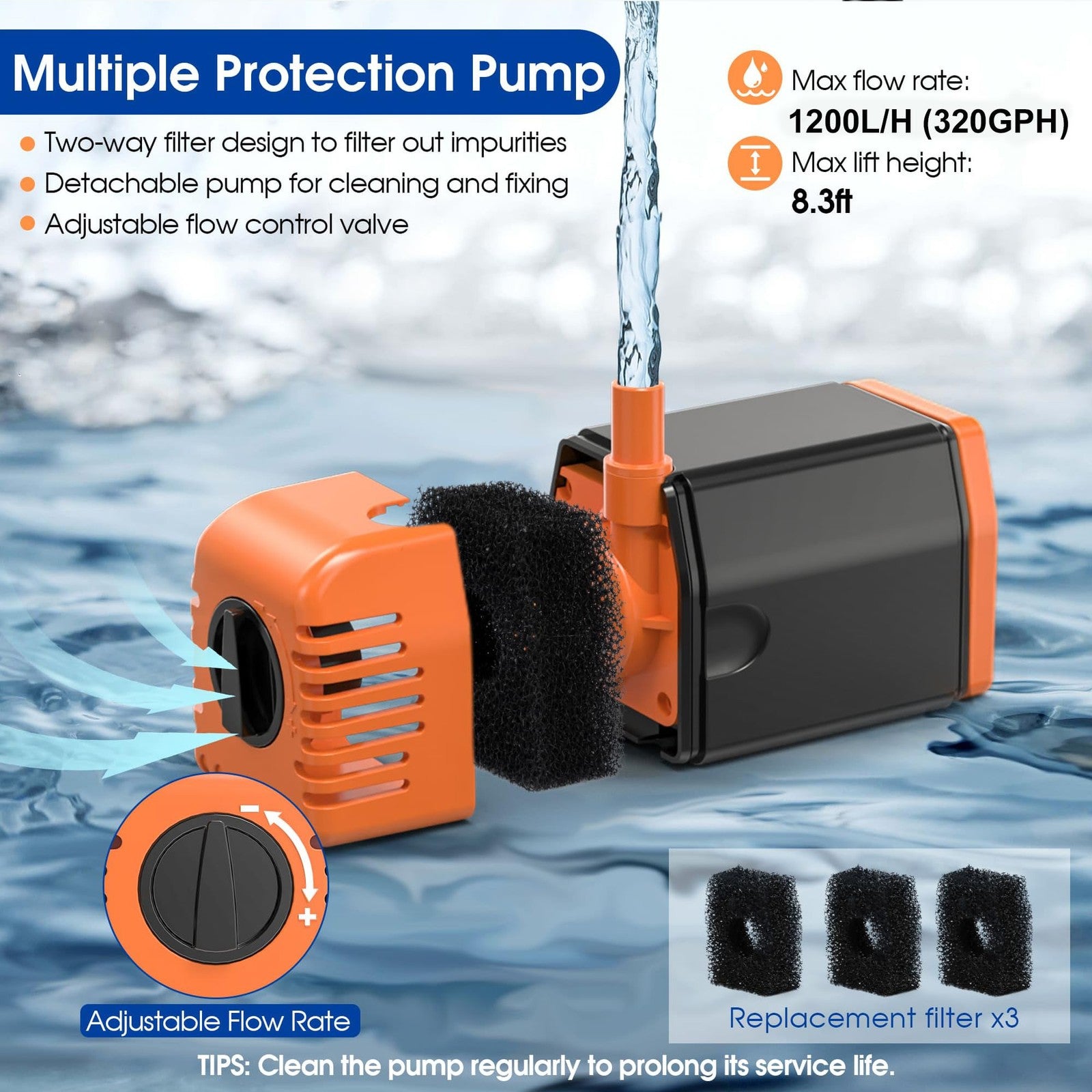 Biling 25W Solar Pond Fountain1200L/H Solar Powered Water Pump with Filter