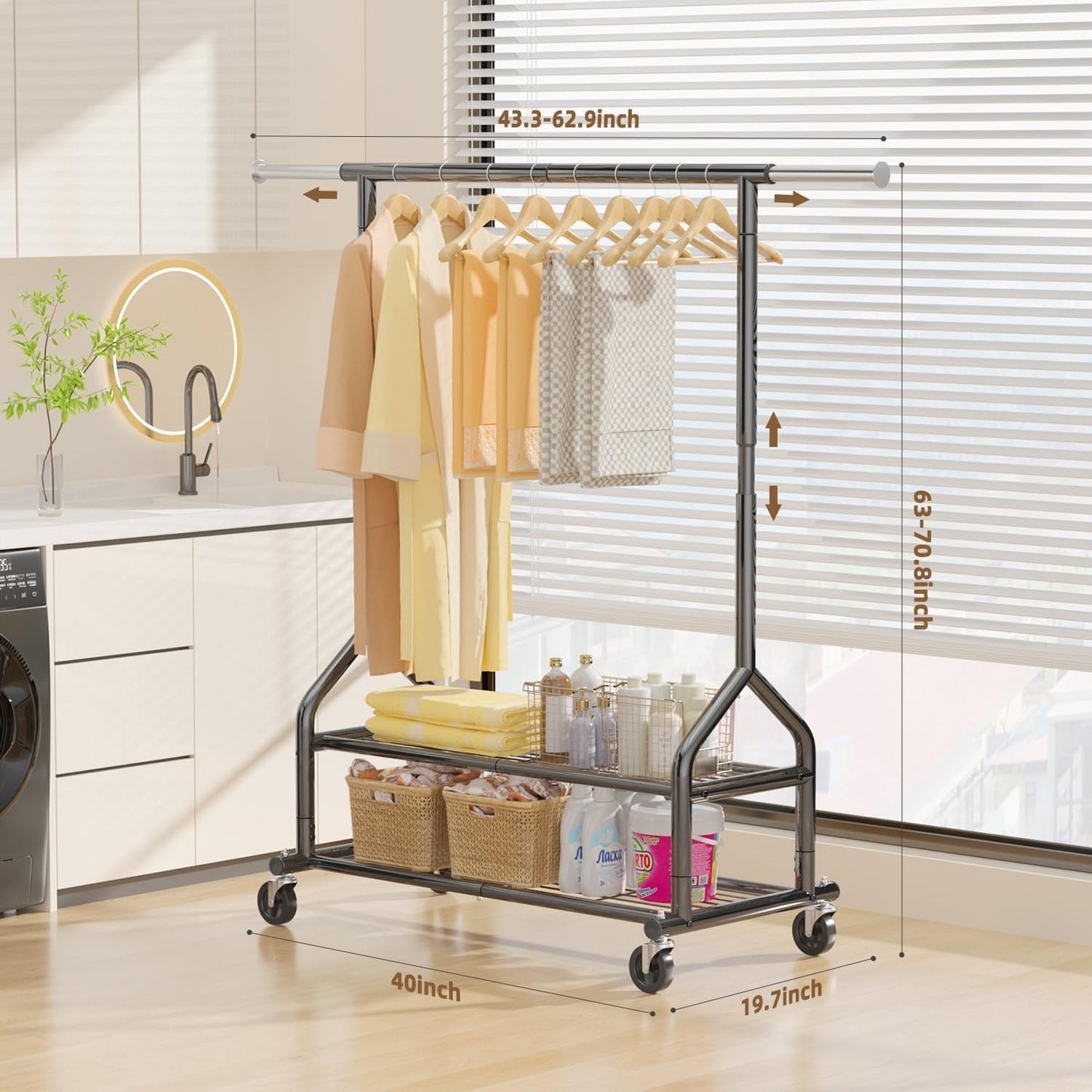 Heavy Duty Clothes Rail Garment Rack Adjustable 2 Shelves Wheels 252kg Black