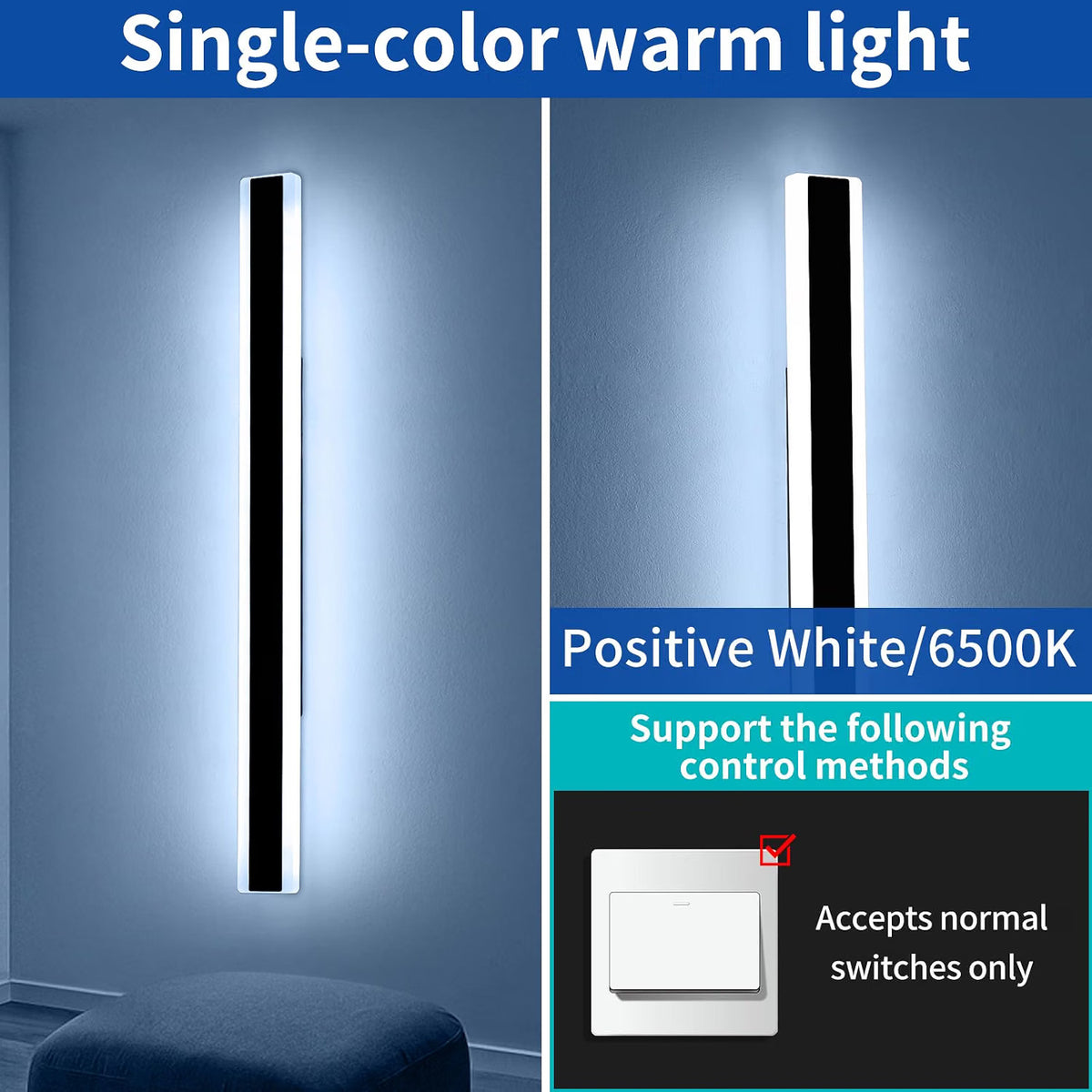 Outdoor Wall Light LED Vertical 100cm 32W 6500K Cool White IP65 Waterproof Black