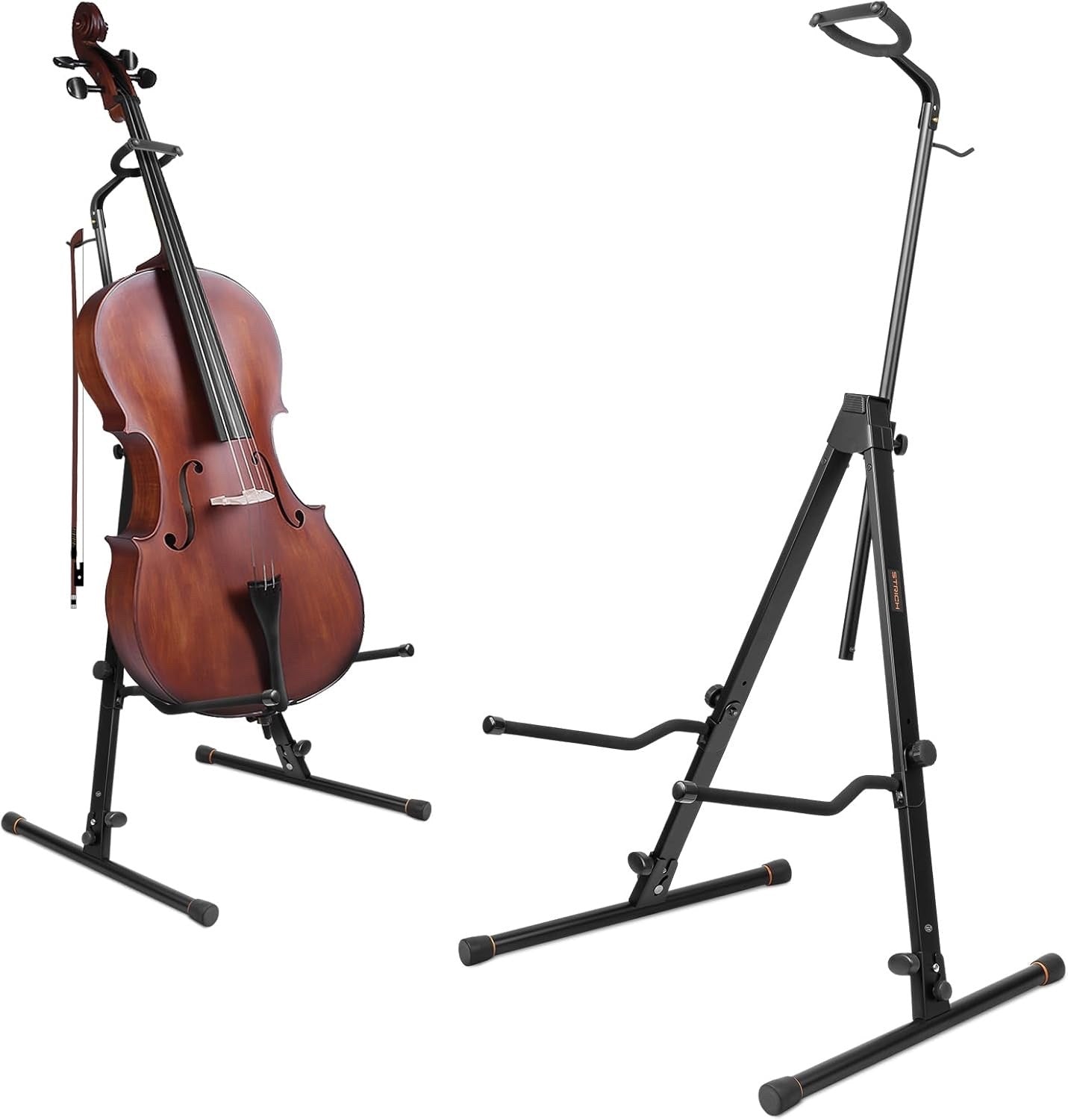 Cello Stand Adjustable Steel Holder 1/4 1/2 3/4 4/4 Bass w Bow Hook Floor