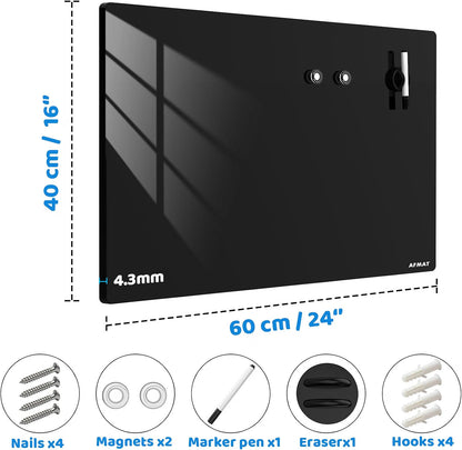 Glass Dry Erase Whiteboard 40x60cm Black Magnetic Frameless Wall Mounted Board
