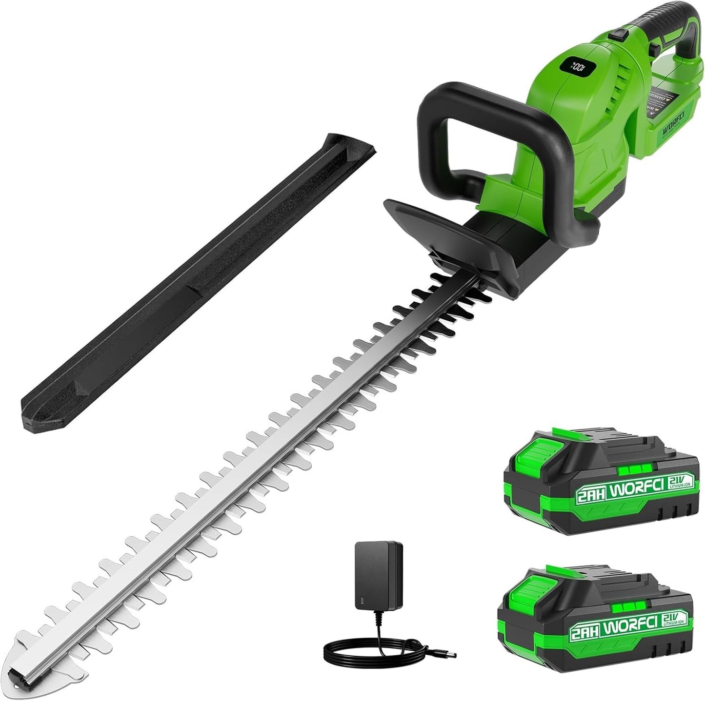 Cordless Hedge Trimmer Electric 20in 2 Batteries Charger Lightweight 180° Handle