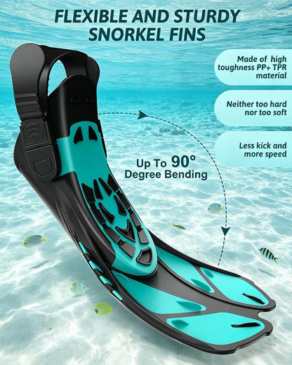 Snorkel Mask Full Face Flippers Set Adults Panoramic Anti Fog Dry Small Medium