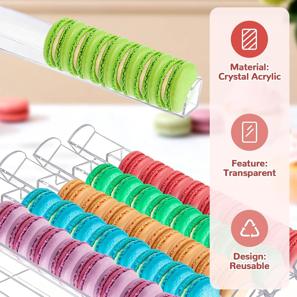 Macaron Display Stand Acrylic Tray 6 Slot Clear 60 Cookie Cracker Dessert Holder
