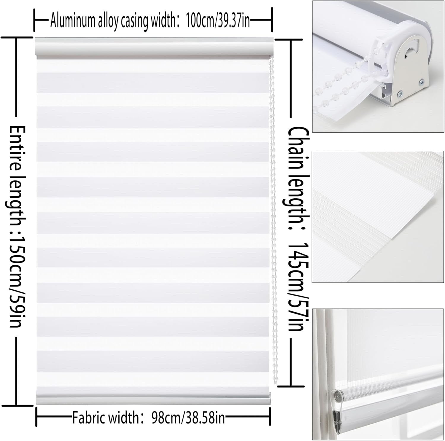 Zebra Roller Blind 100x150cm Day Night Blackout Window Shade White