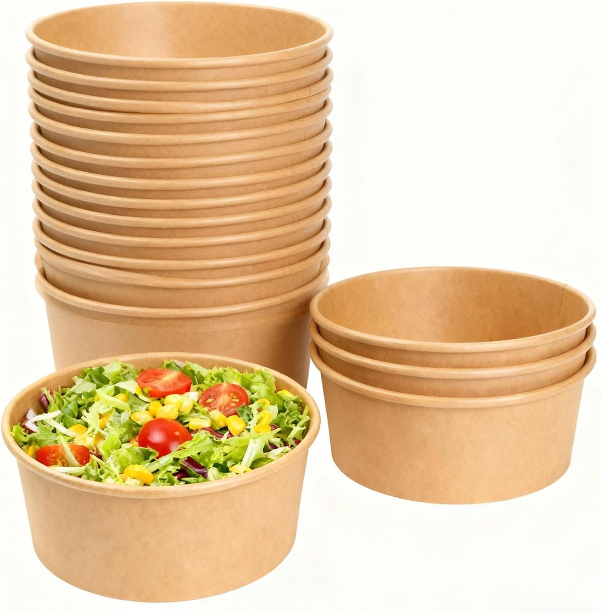Disposable Paper Bowls 1000ml Kraft Takeaway Food Containers 50 Pack No Lids
