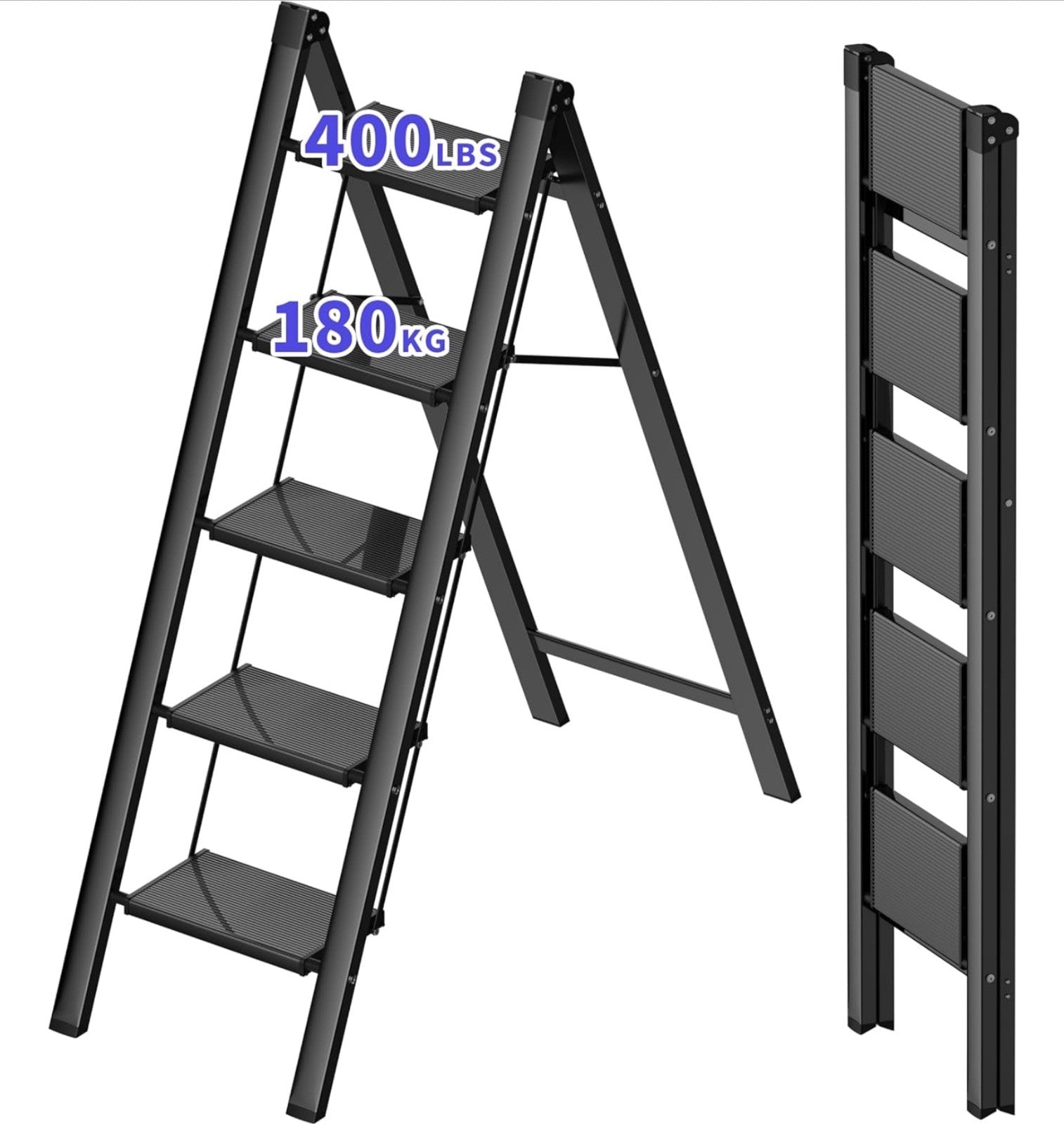JOISCOPE Folding Lightweight Aluminum Step Ladder 5 Step Ladder Black