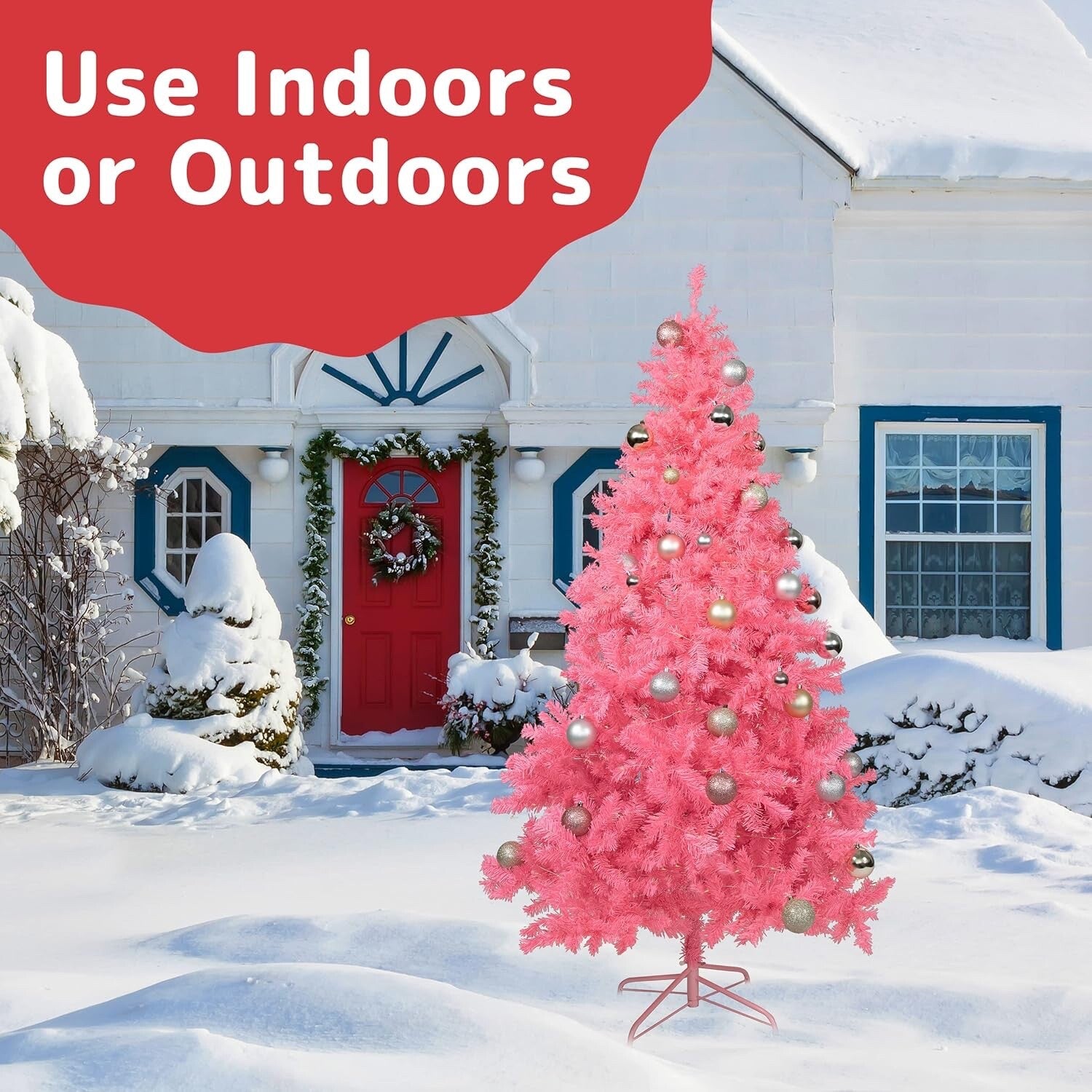 Prextex 1.8M Pink Artificial Christmas Tree Canadian Fir with Metal Stand Indoor