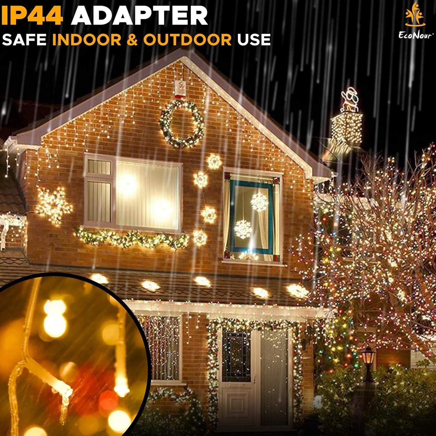 EcoNour 10M 360 LED Icicle Christmas Lights Outdoor Warm White Waterproof Decor