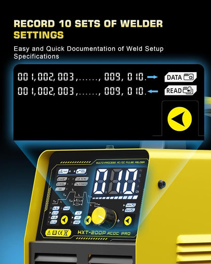 TIG Welder Welding Machine AC DC 200A Pulse 240V Yellow HXT200P Pro Inverter