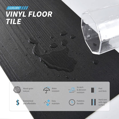 Vinyl Plank Floor Tiles Peel Stick 36 Pack 54 Sq Ft Waterproof Wood Black DIY