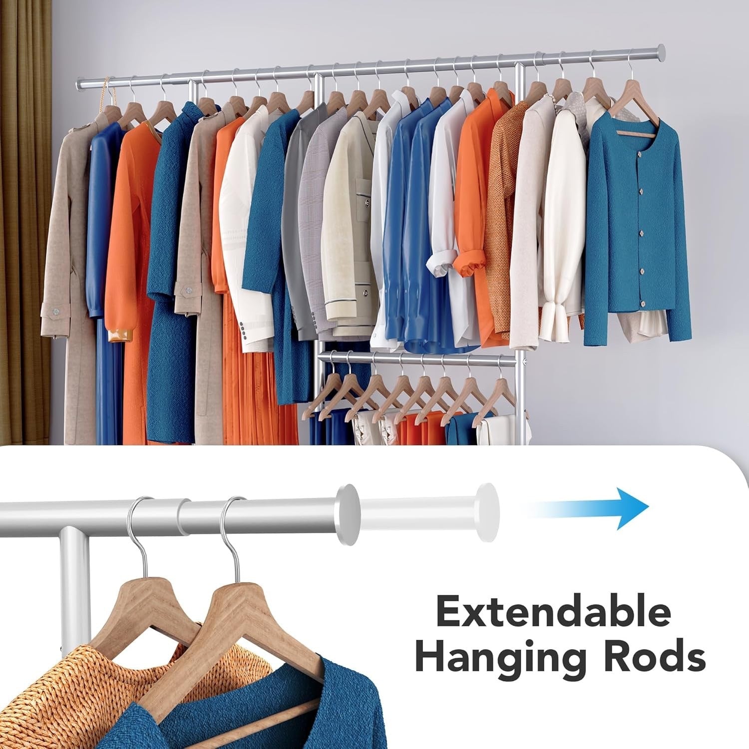 Heavy Duty Double Clothes Rail w/ Wheels 209kg Adjustable Mobile Rack