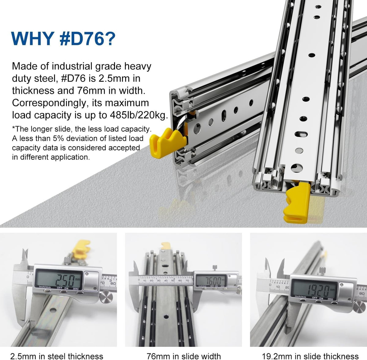 Heavy Duty Drawer Runners 600mm Locking Slides 220kg Full Extension 76mm Pair