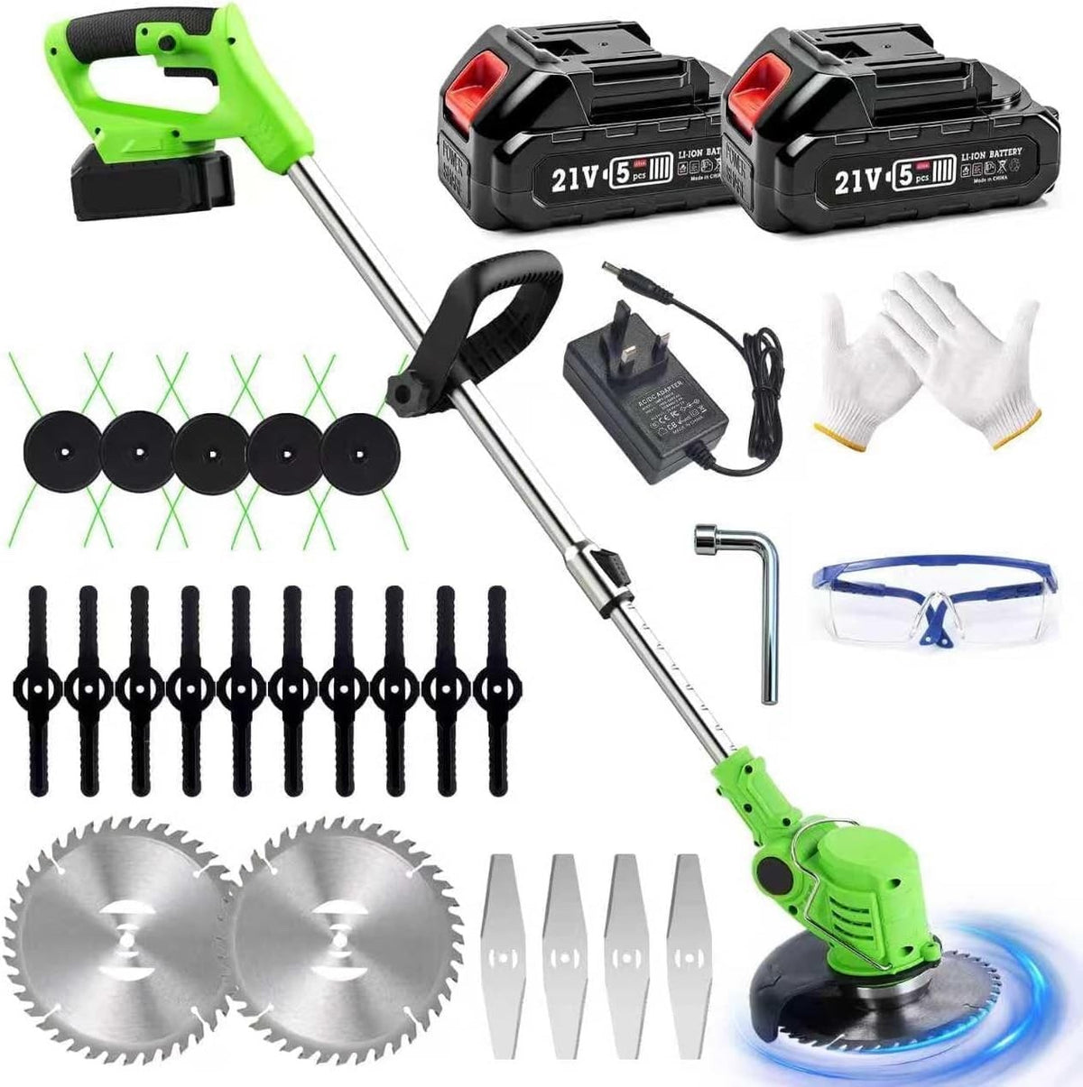 Cordless Strimmer Grass Trimmer 21V Battery Garden Cutter 2 Batteries Blades