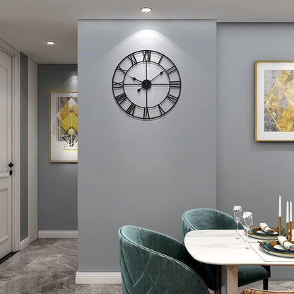 Vintage Wall Clock 40cm Silent Non Ticking Roman Numeral Metal Battery Operated