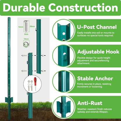 Fence Posts Metal U 213cm 10 Pack Garden Wire Mesh Chicken Outdoor Steel Poles